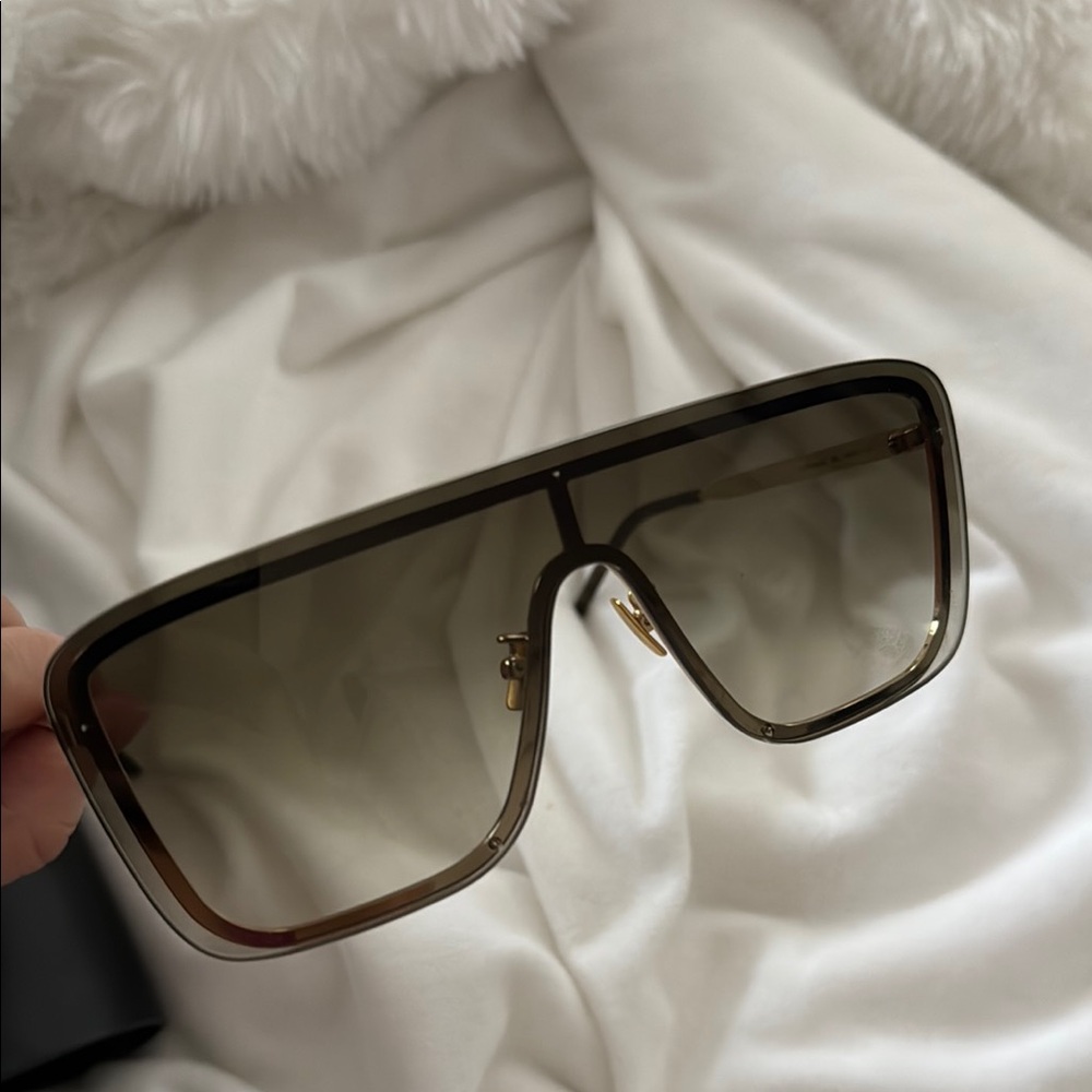 Saint Laurent Gold and Black Shield Sunglasses - Picture 3 of 6